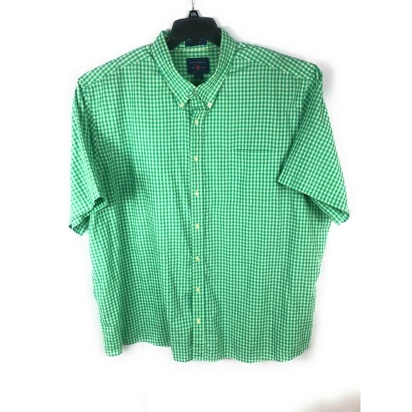 Saddlebred Men's 3X Big Tall Green Yellow Button Up Short Sleeve Poly Blend A12 - Picture 1 of 4